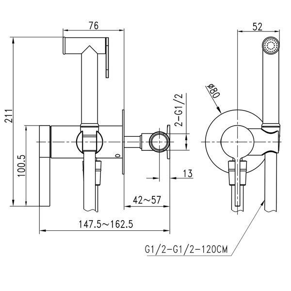 Змішувач гігієнічний TOPAZ MODERNO TMD-33106-H78A 000031411 фото